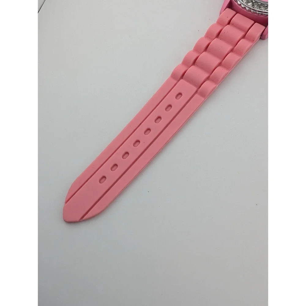 Geneva‎ Watch Women 38mm Case Crystal Bezel Pink Silicone Band- New Battery